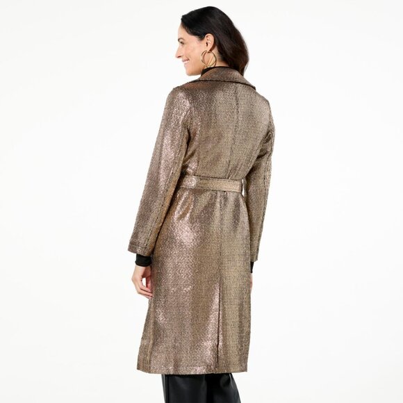 Kathy Ireland Fashion 360 Metallic Trench Coat Size XS Gold Outdoor Shimmer NEW - Picture 2 of 7